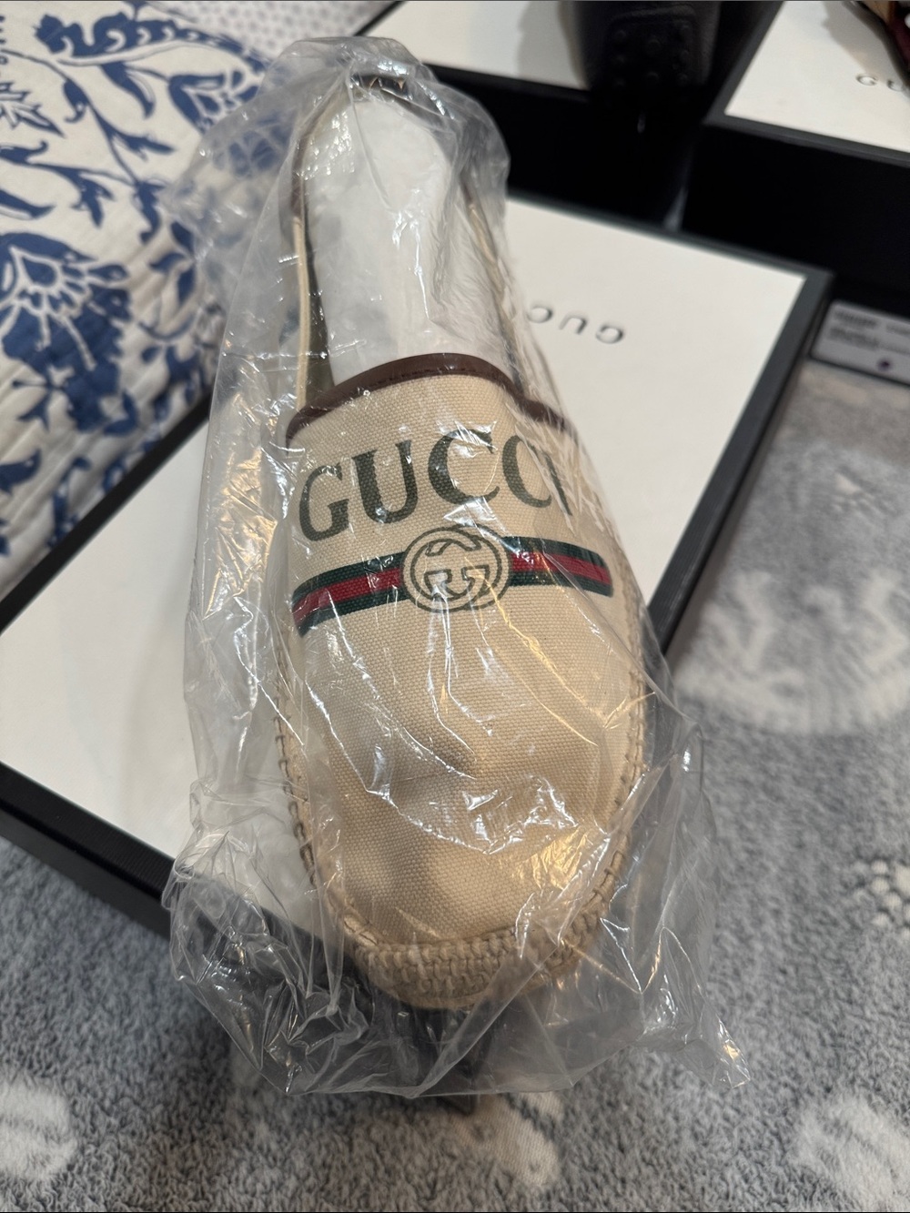Gucci Beige Canvas Loafer with Green & Red Web Stripe